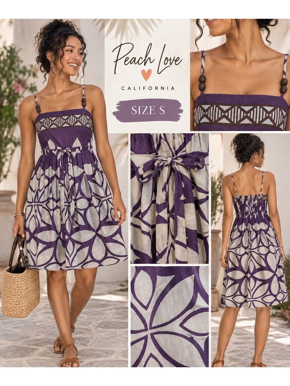 Peach Love California | S | Purple Print Linen Dress
